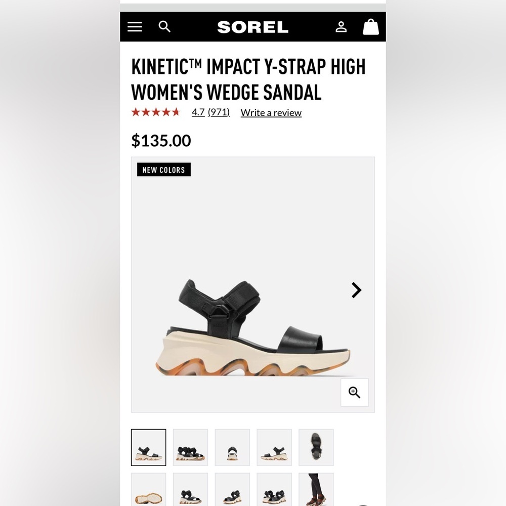 Sorel Kinetic™ Impact Y-Strap White and Orange High Women’s Wedge Sandal size 6